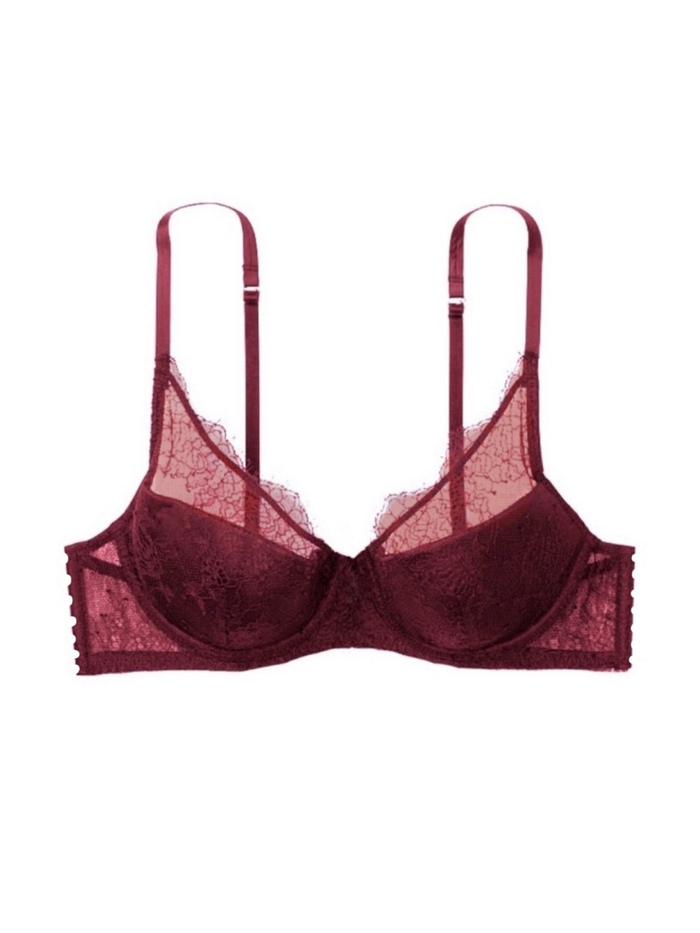 Victoria’s Secret VS Dream Angels Burgundy Chantilly Eyelash Lace Lined Demi Bra